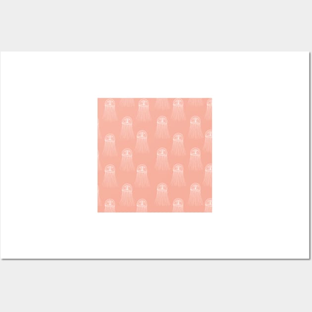 jellyfish aloha print pattern hawaii light pastel pink salmon and white Wall Art by maplunk